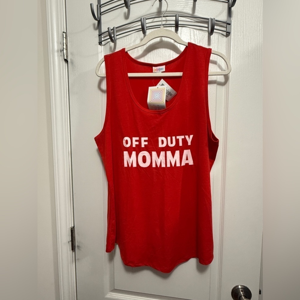 LuLaRoe Tank top Off Duty Momma Red 2XL vacation beach motherhood cruise NWT mom